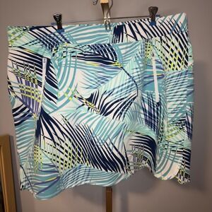T by Talbots Womens 2X Tropical Palm Skort Blue Teal Active Skirt Zip Pocket